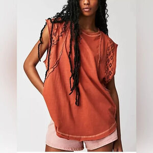 NWOT FREE PEOPLE TABLE FOR TWO TEE TUNIC TOP Medium Burnt Orange